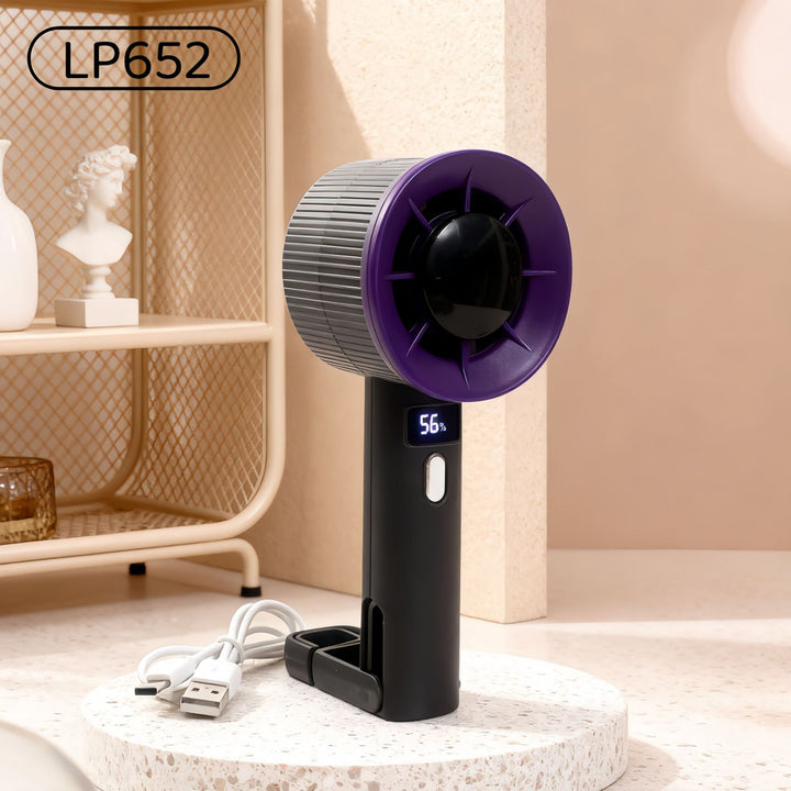 Ladies Portable Hand Fan with LCD Display and USB Charging Function Bowlift