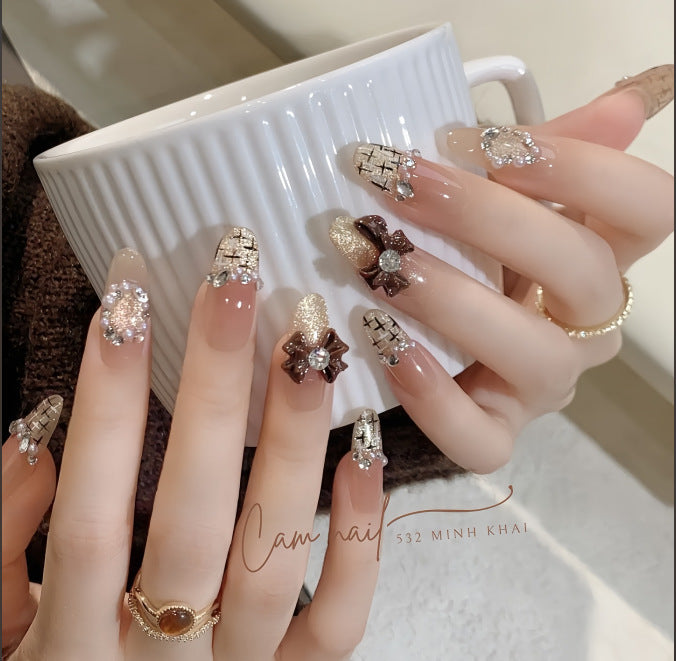 Decorative Gemstone and Floral Press-On Nails Bowlift