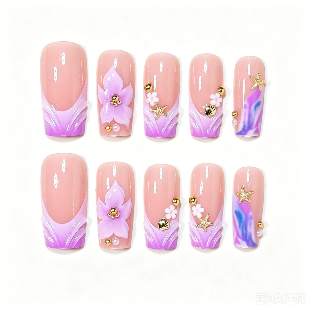Decorative Floral Acrylic Nail Art Tips Bowlift