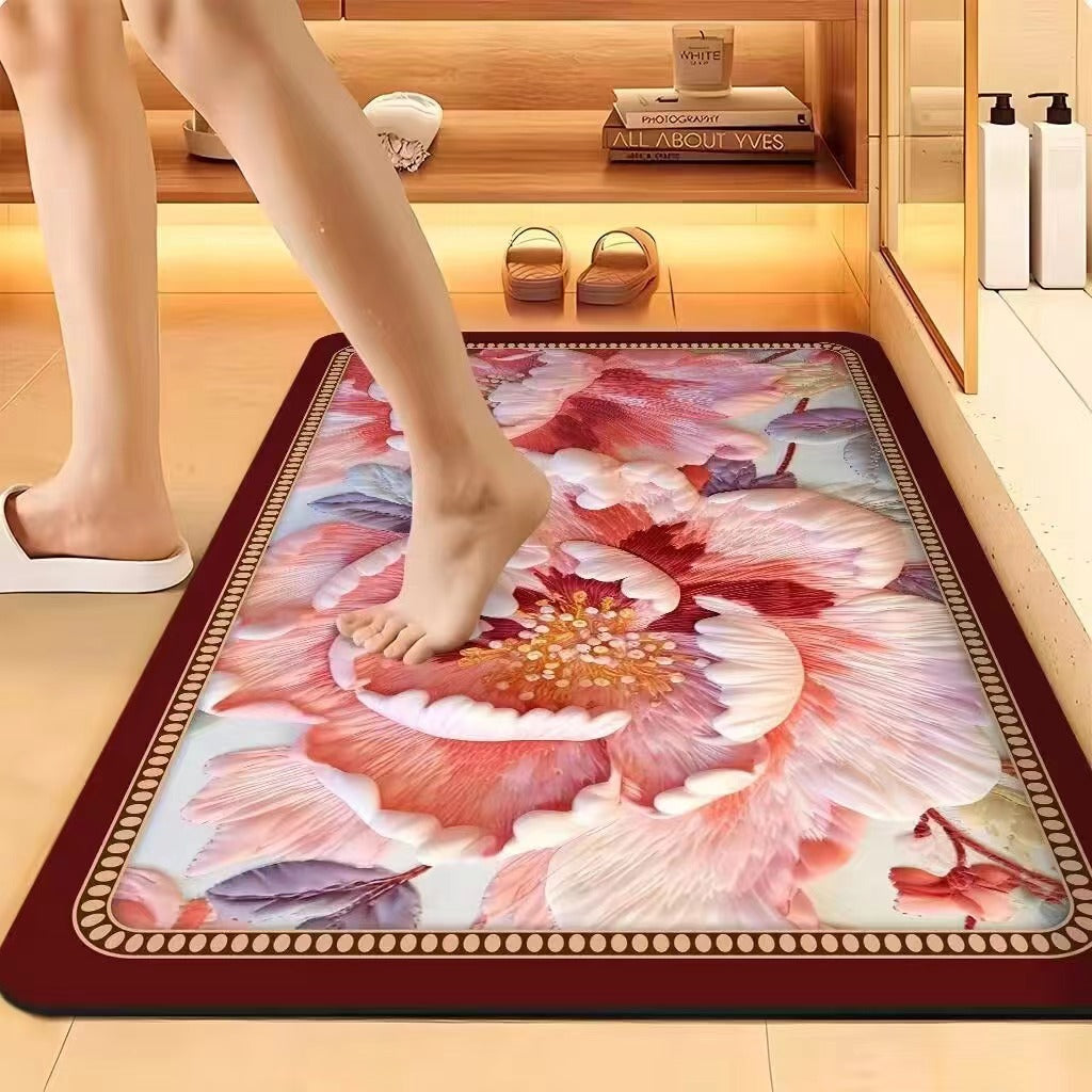 Floral-Embossed Memory Foam Bath Mat Bowlift