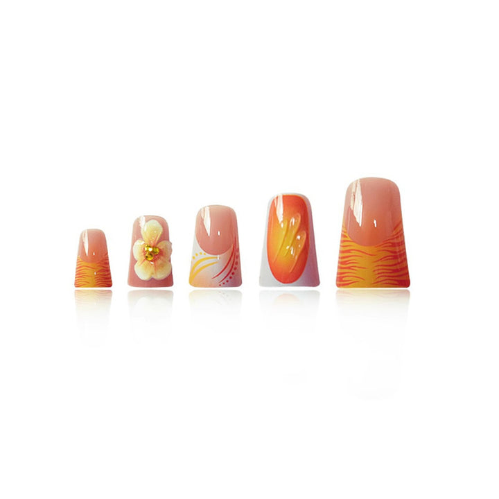 Decorative Press-On Nail Art Set with 3D Floral Accents Bowlift