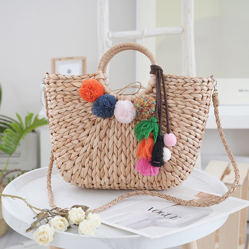 Basket bag with colorful pompons Bowlift