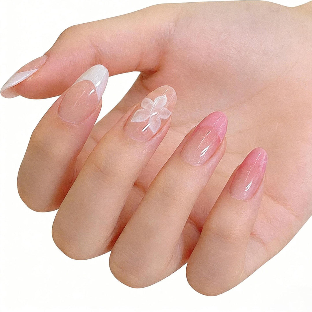 Artistic Floral Press-On Nail Design Bowlift
