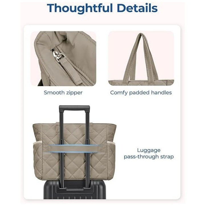 Quilted Tote Bag with Practical Outside Pockets Bowlift