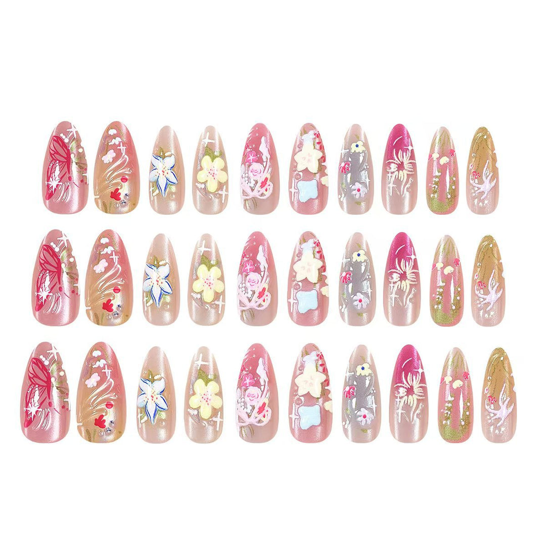 Artistic and decorated stiletto artificial nails Bowlift