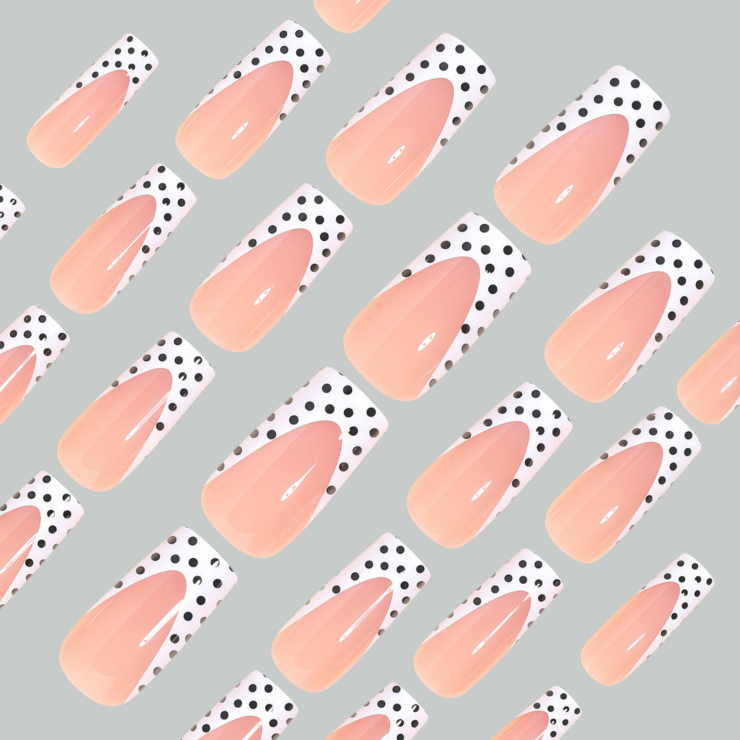 Artistic Long Press-On Nail Tips with Polka Dot Design Bowlift