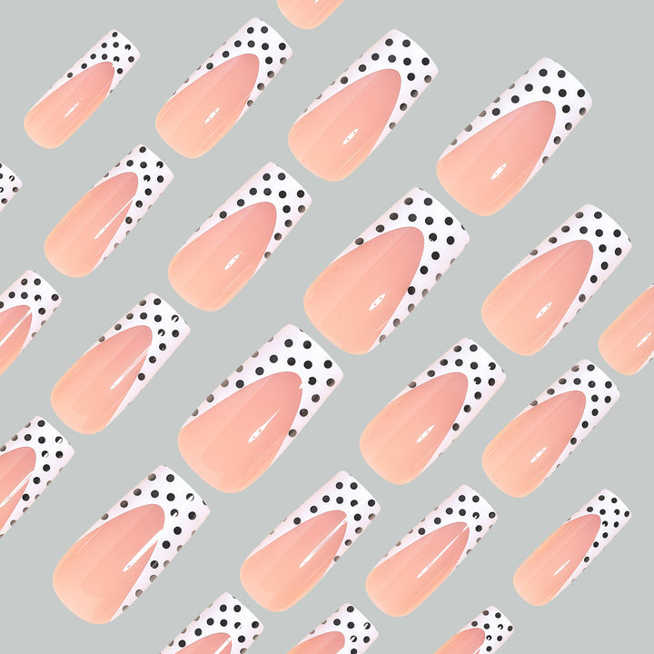 Artistic Long Press-On Nail Tips with Polka Dot Design Bowlift