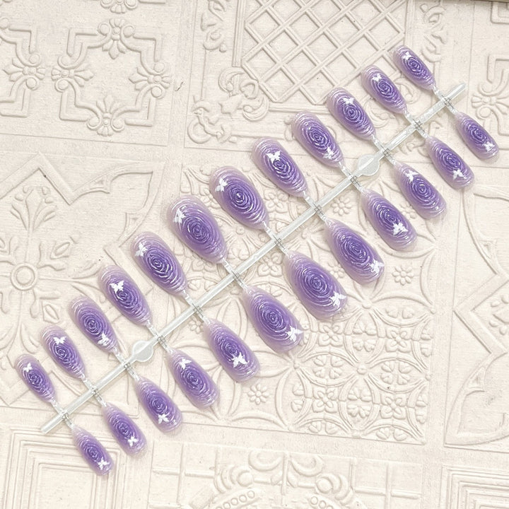 Artistic Floral-Accent Press-On Nail Set Bowlift