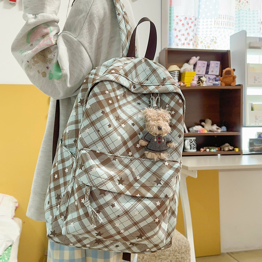 Backpack with Fashionable Check Pattern and Practical Compartments Bowlift