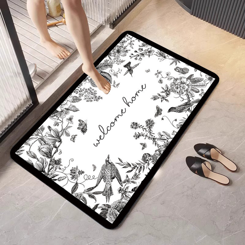 Floral Design Absorbent Bathroom Mat Bowlift