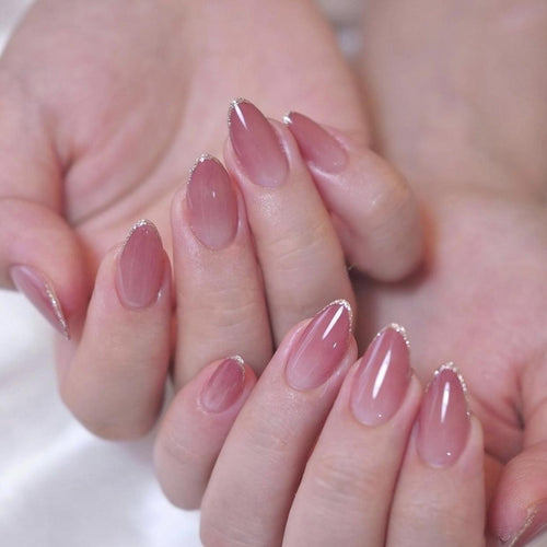 Elegant Stiletto Nail Extensions with Glittering French Tips Bowlift