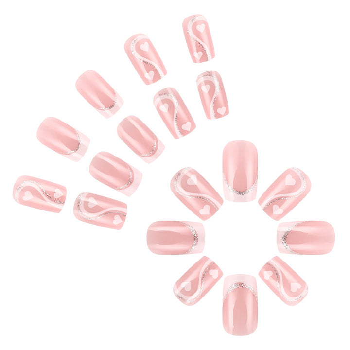 Elegant Heart-Embellished Gel Press-On Nails Bowlift