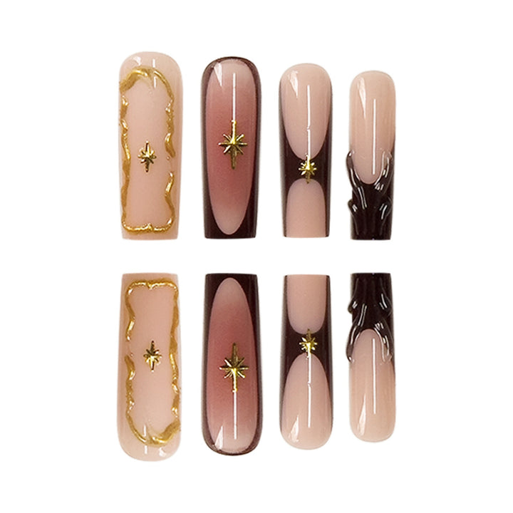 Luxurious Statement Stiletto Press-On Nails with Gold Accents Bowlift