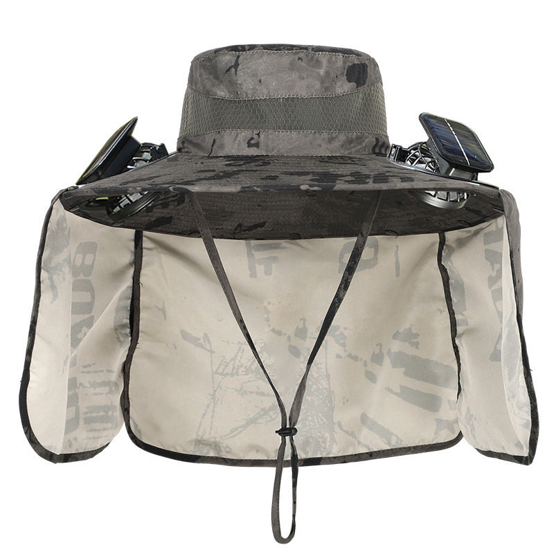 Sun hat with neck protection and integrated solar-powered dual fans Bowlift