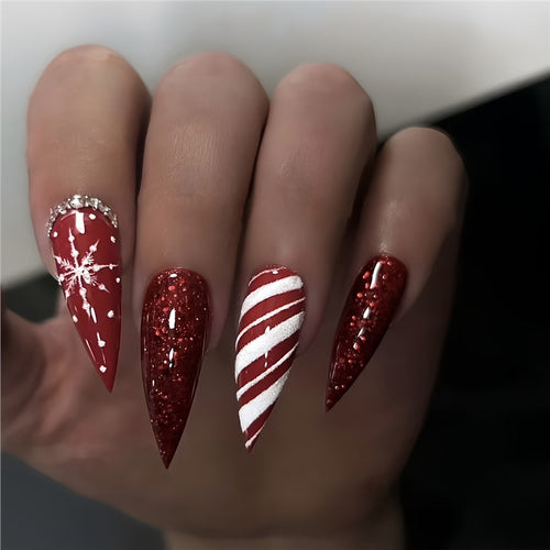 Festive Holiday Stiletto Nail Art Bowlift