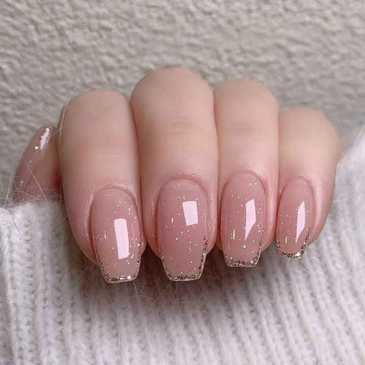 Artistic Nail Extensions with Elegant Glitter Finish Bowlift