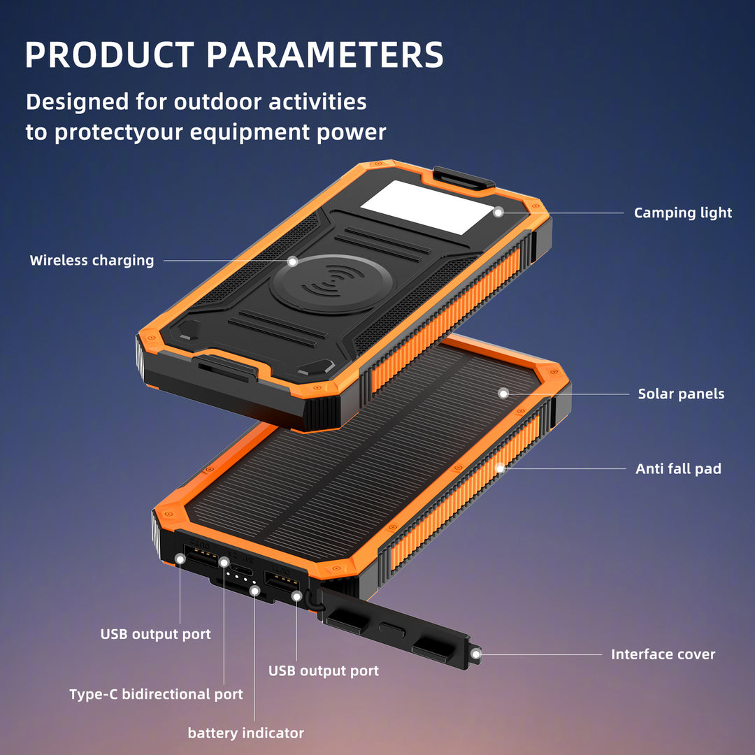 Portable Solar Power Bank with Fast Charging Function and Wireless Charging Adapter Bowlift