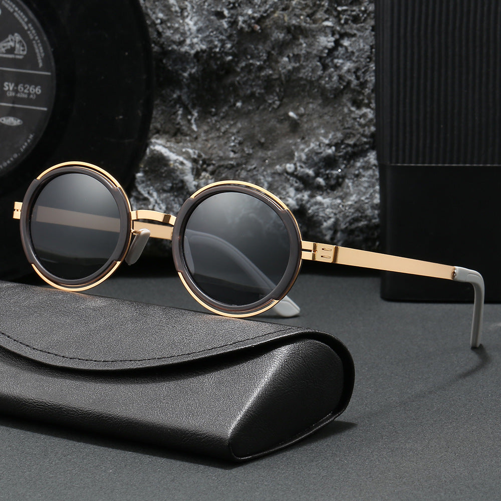 Women's fashionable round sunglasses with elegant metal frame Bowlift