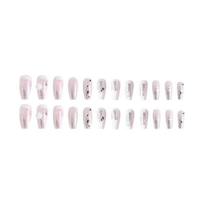 Acrylic nail set with elegant 3D flower and glitter decorations Bowlift