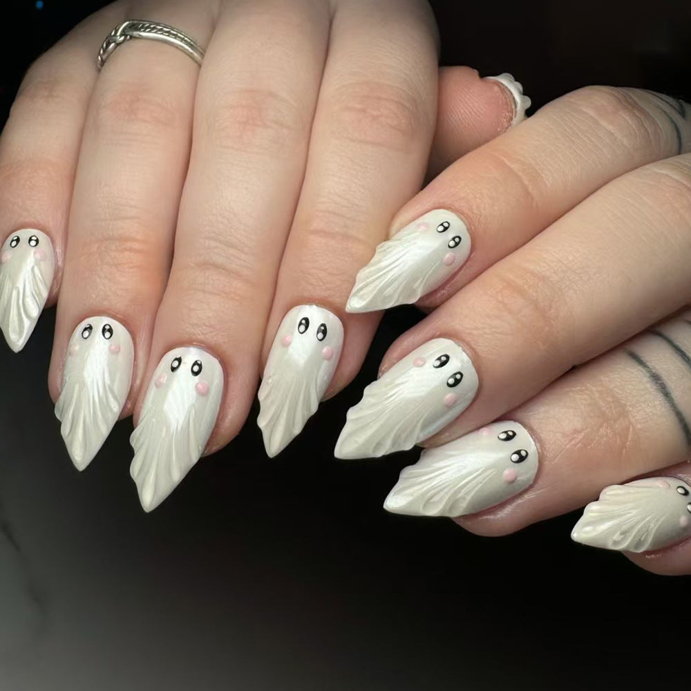 Artistic Ghost-Themed Press-On Nails Bowlift