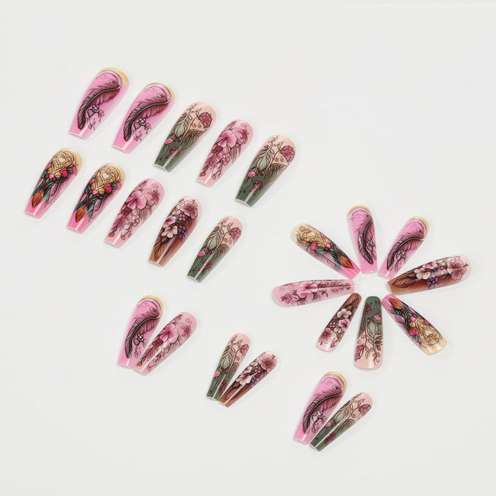 Artificial nails in floral and elegant design Bowlift
