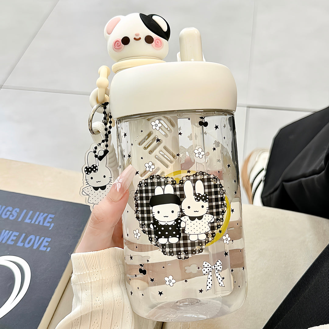 Ladies' water bottle with animal motifs and integrated straw Bowlift