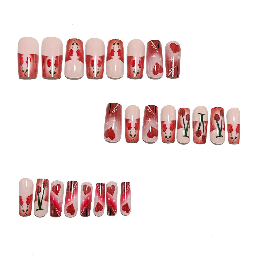 Artificial nails with romantic heart and cherry design Bowlift