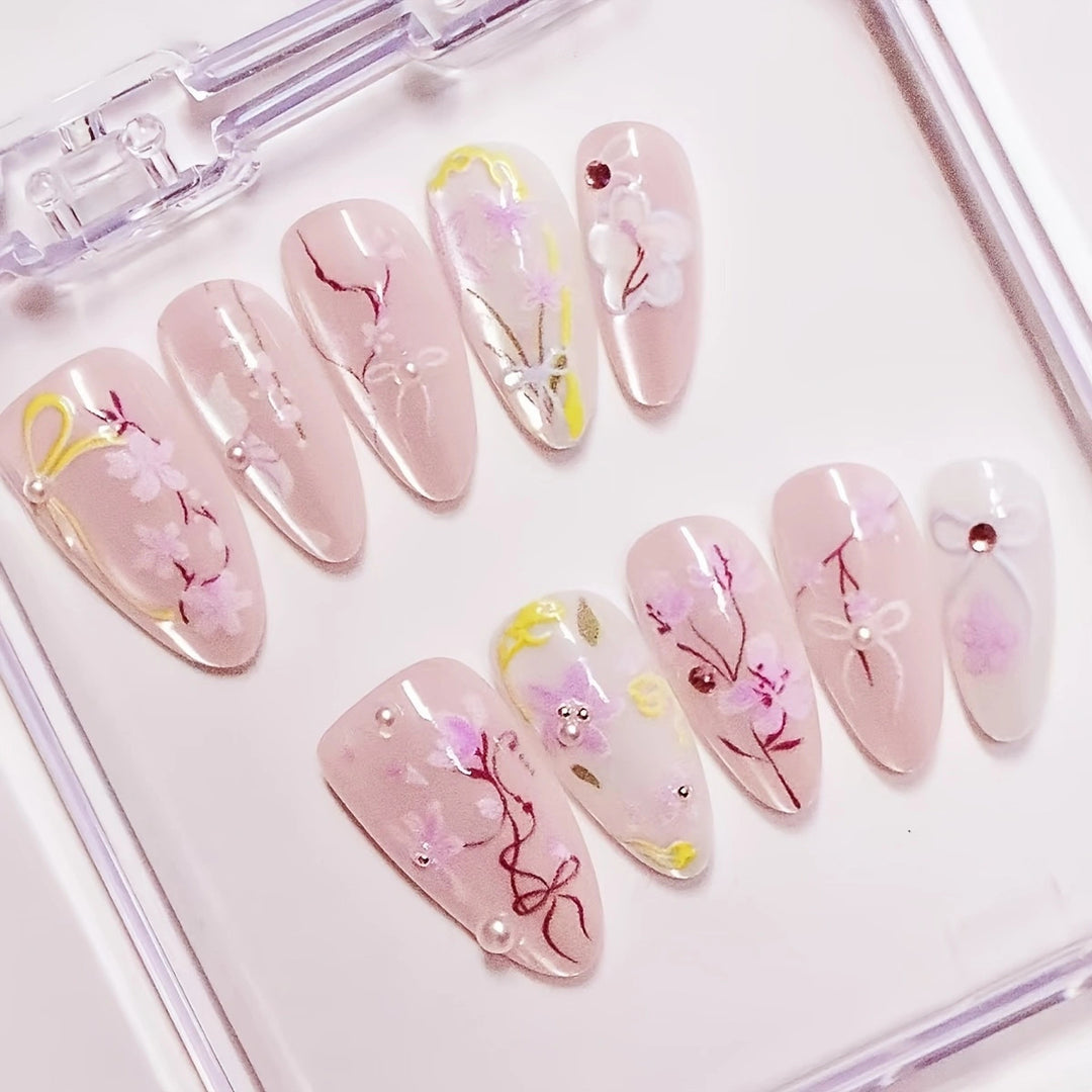 Artistic Floral Press-On Nail Set Bowlift 1789447219