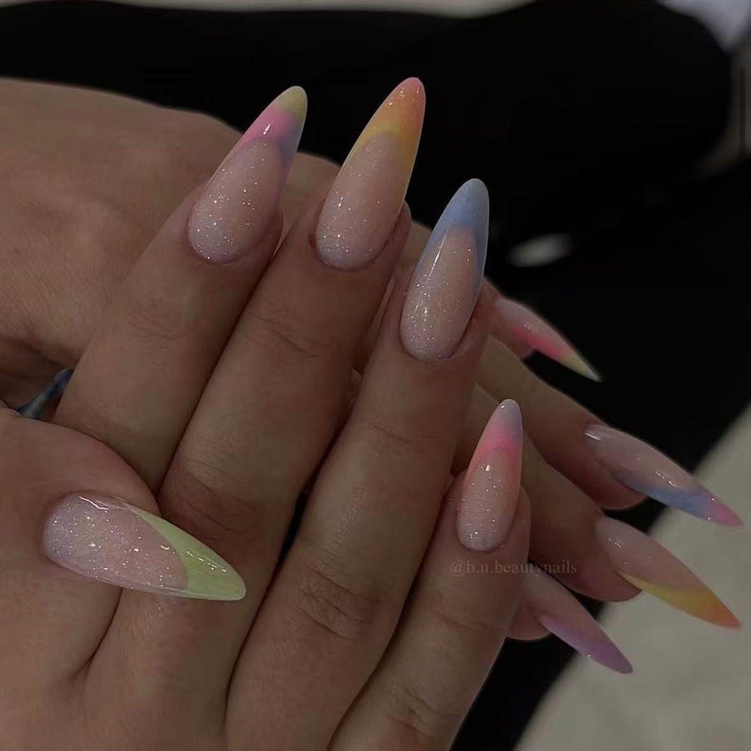 Artificial nail set with trendy gradient color and glitter accents Bowlift