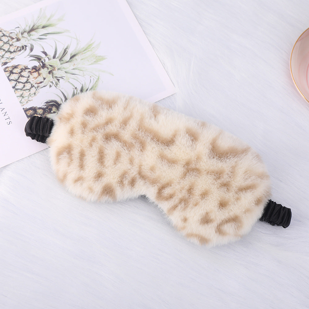 Women's luxury faux fur sleep mask with leopard print, extra soft padding and elastic comfort band Bowlift