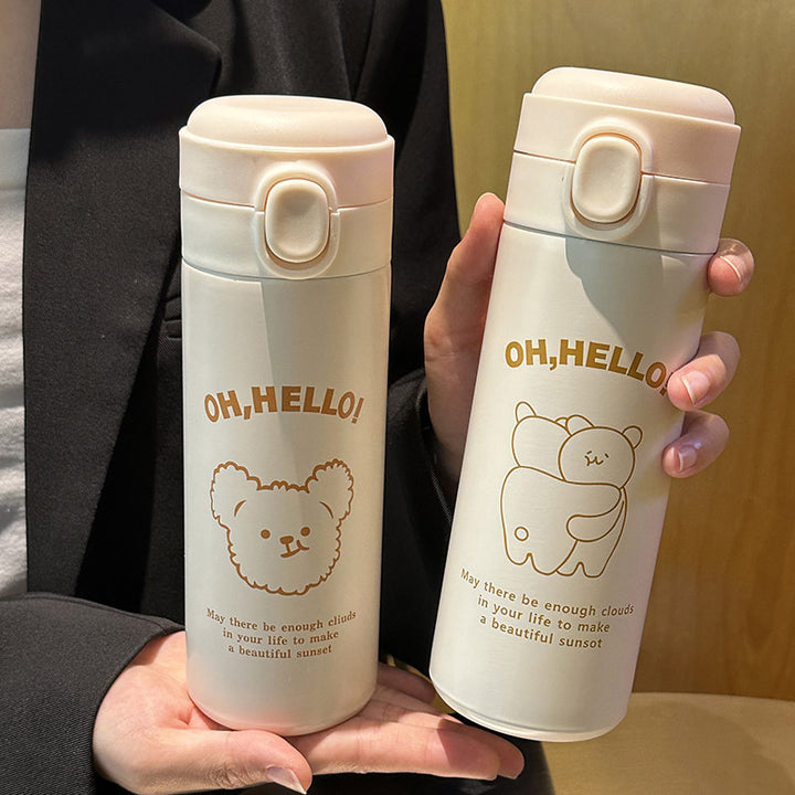 Ladies Insulated Drinking Bottle with Cute Animal Design and Practical Flip Top Bowlift
