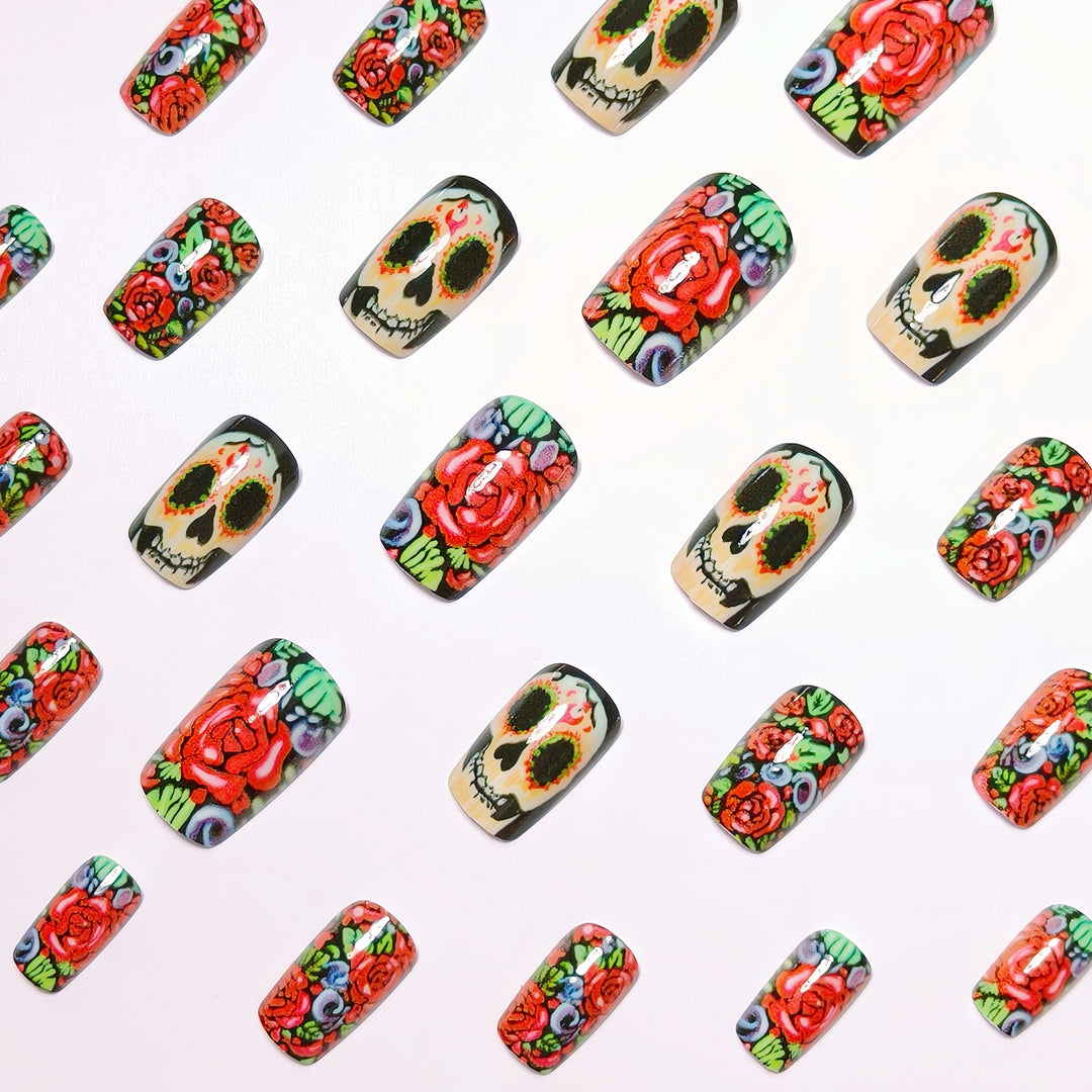 Artistic Skull and Rose Design Nail Art Bowlift