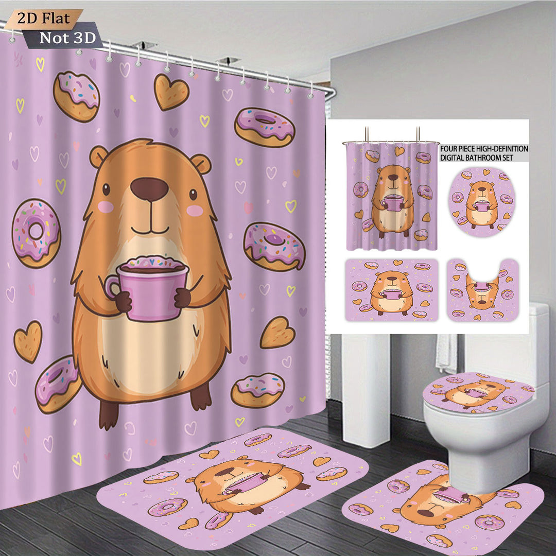 Cute Bear-Themed Four-Piece Bathroom Set Bowlift