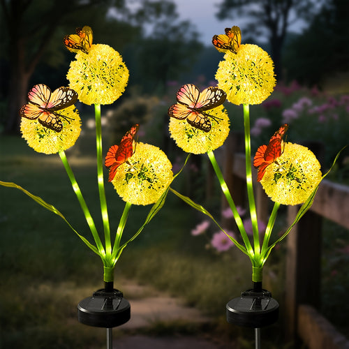Decorative Solar LED Garden Dandelion Stake Lights With Butterfly Accents Bowlift