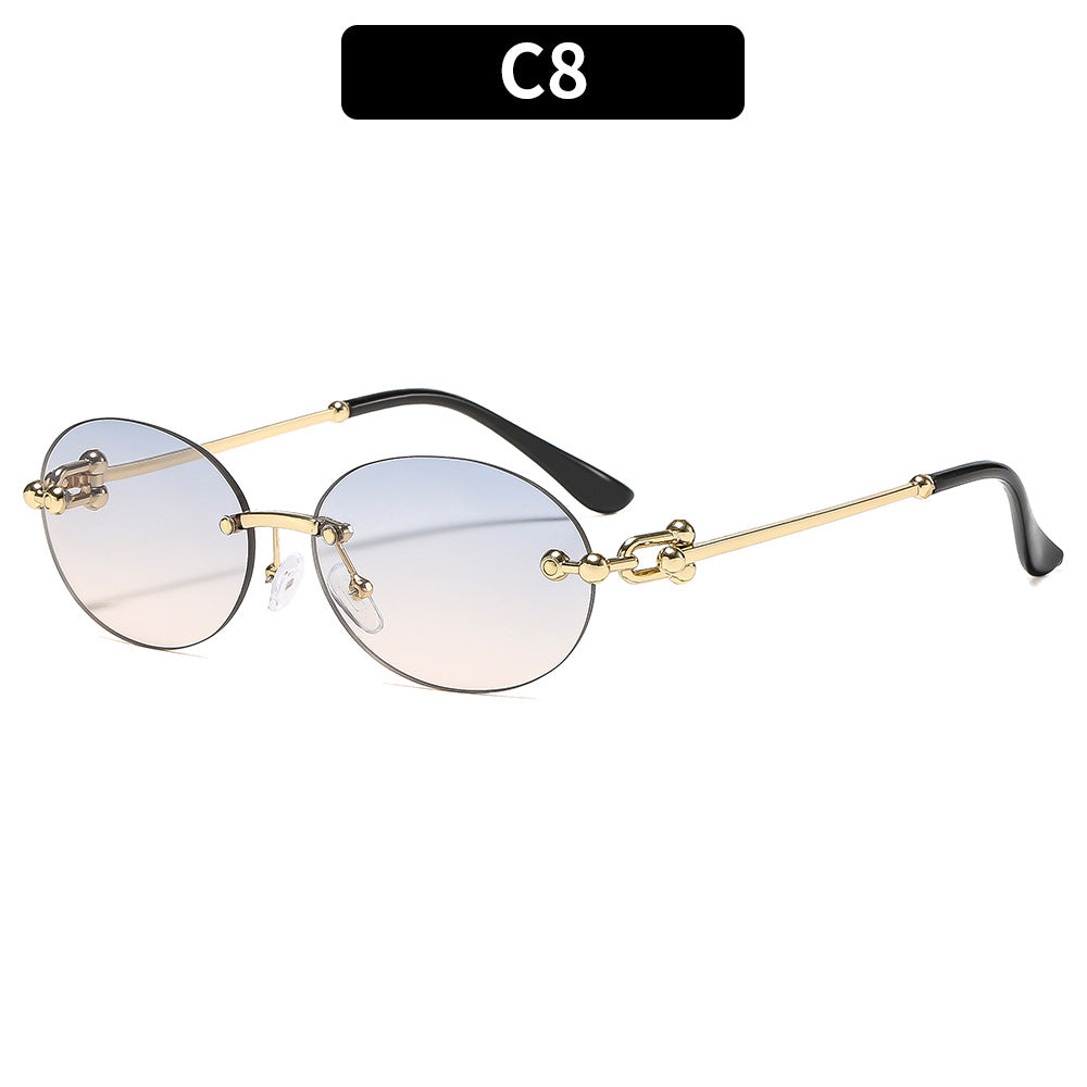 Oval Frame Sunglasses with Decorative Metal Accents