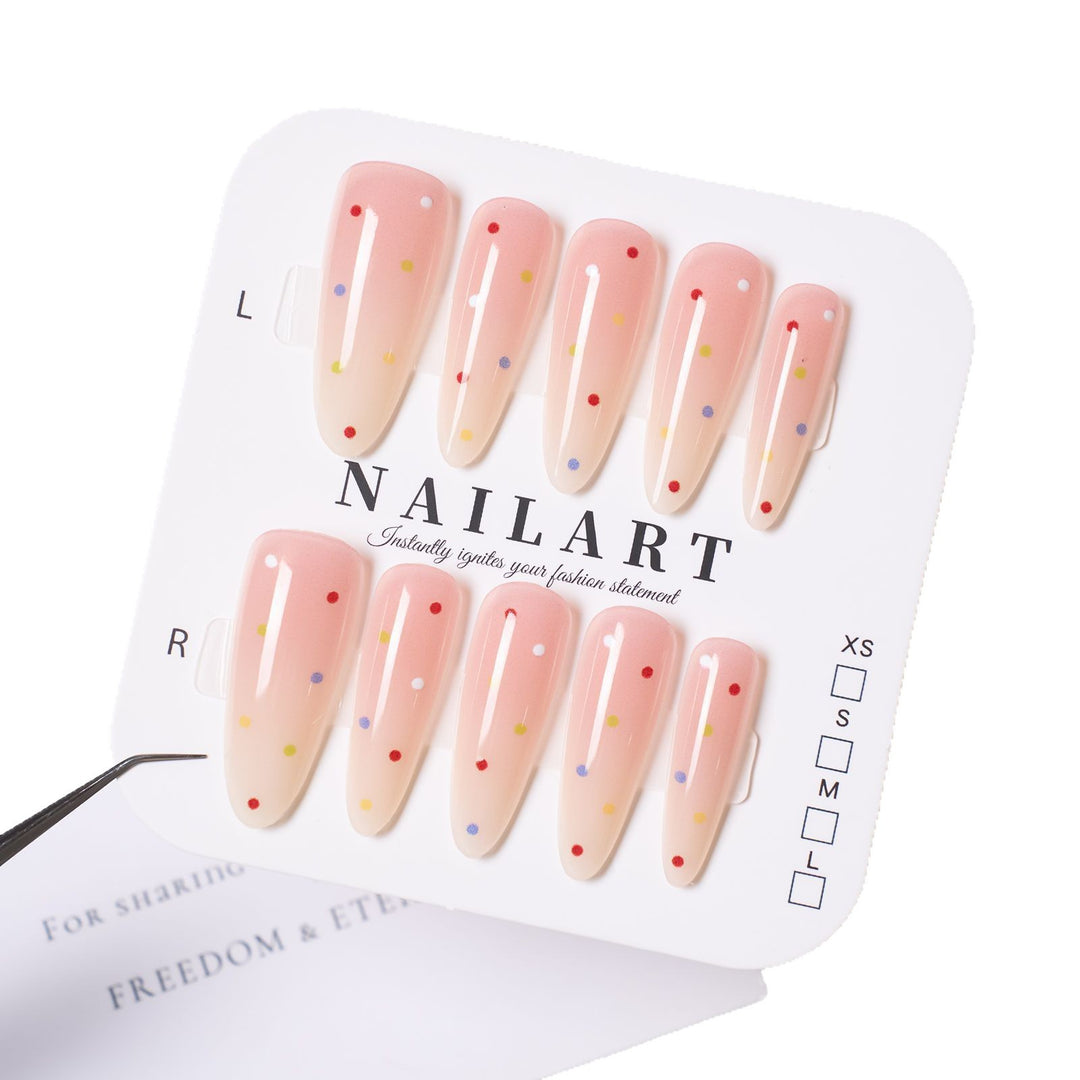 Premium Artistic Press-On Nail Tips Set with Colorful Dots Bowlift