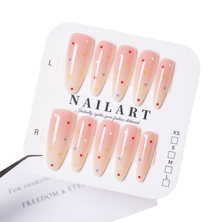 Premium Artistic Press-On Nail Tips Set with Colorful Dots Bowlift