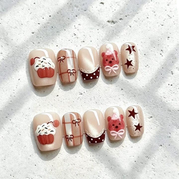 Whimsical Cupcake-Themed Press-On Nail Art Set Bowlift