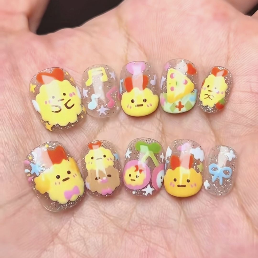 Cute Character Press-On Nail Art Set Bowlift