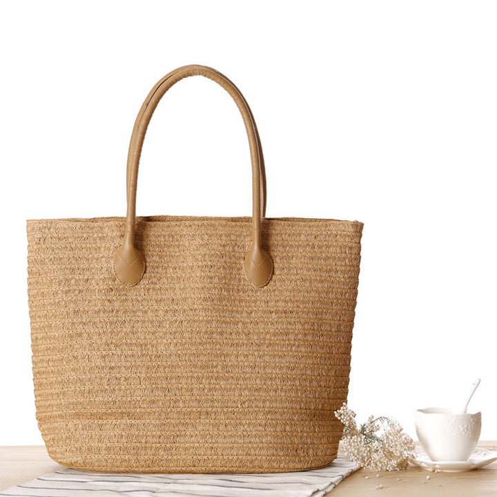 Spacious straw tote bag with elegant leather straps Bowlift