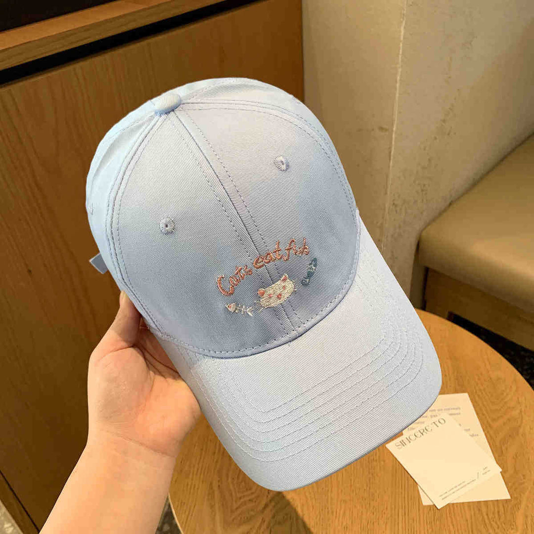 Women's Embroidered Cat-Themed Baseball Cap Bowlift