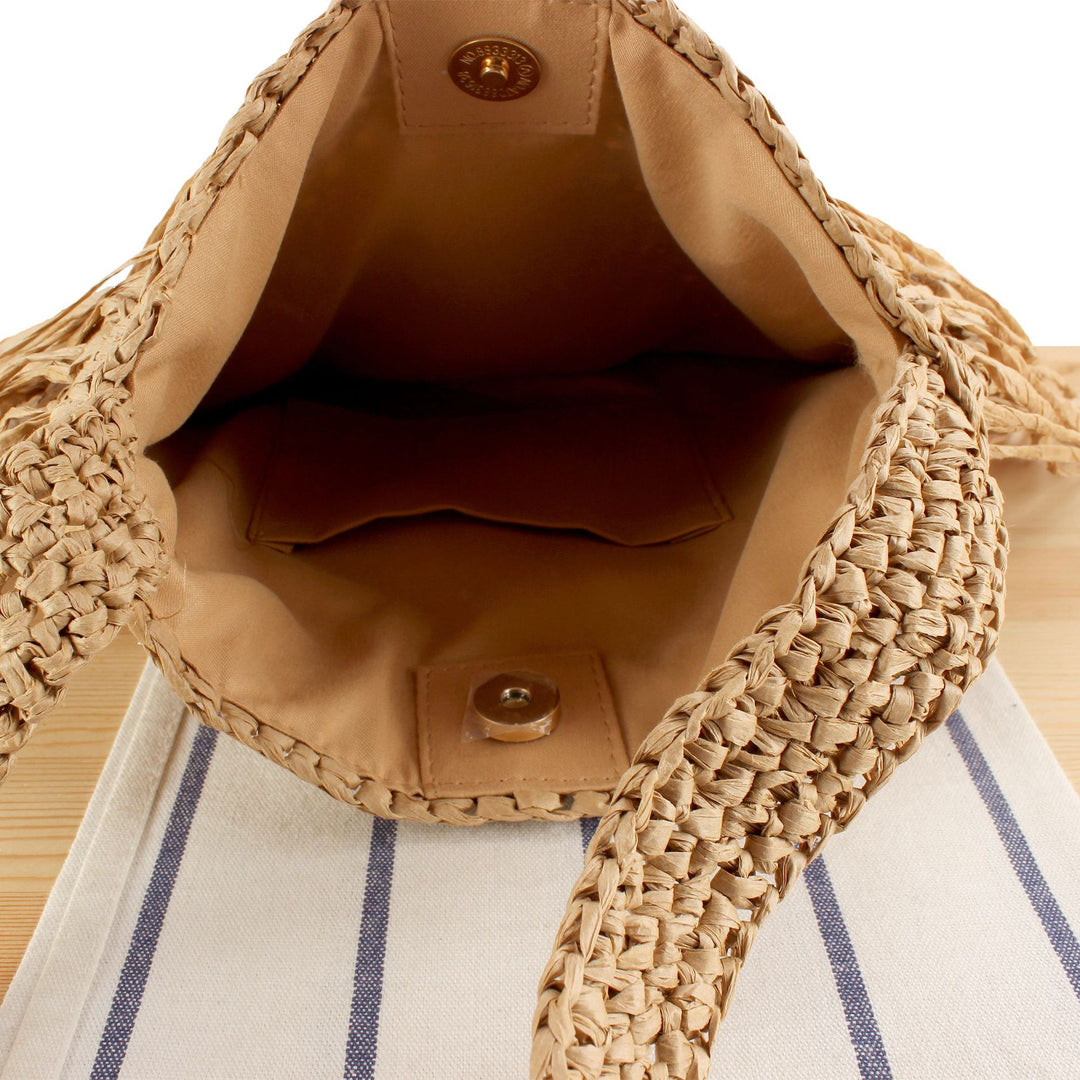 Braided summer handbag with fringed design Bowlift