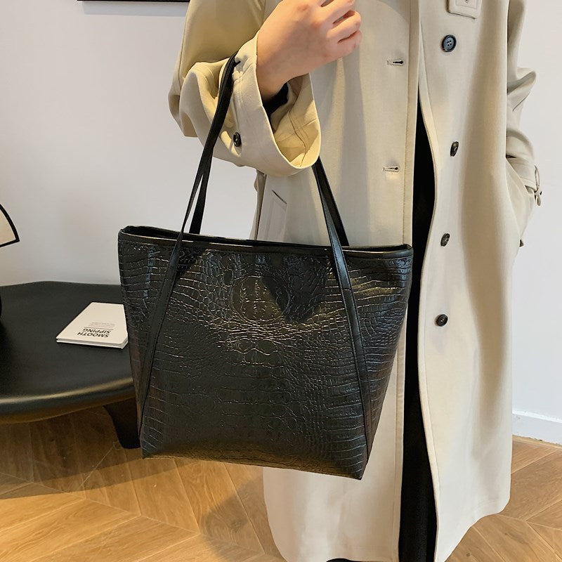 Crocodile-Embossed Leather Tote Bag Bowlift
