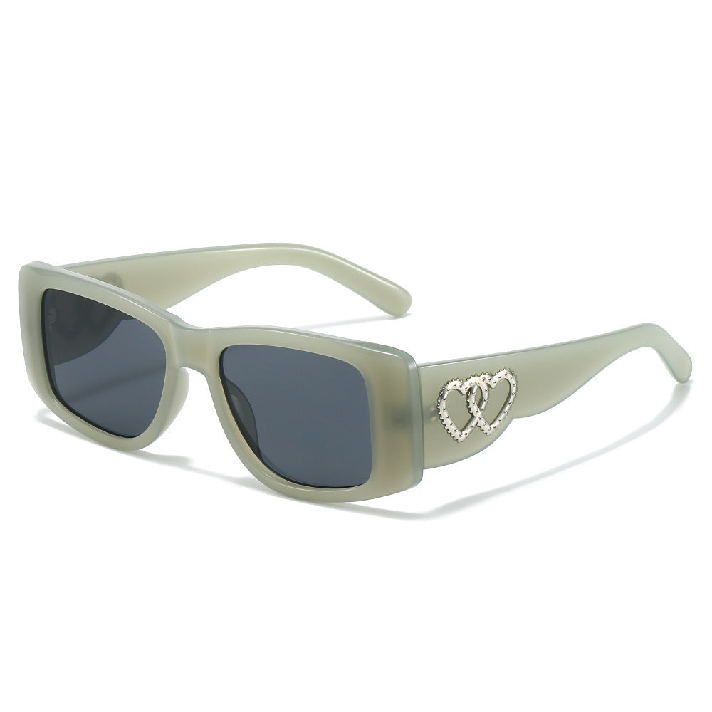 Heart-Embellished Square Frame Sunglasses Bowlift