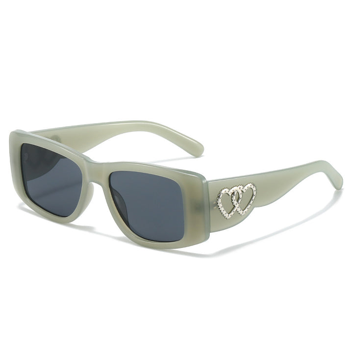 Heart-Embellished Square Frame Sunglasses Bowlift