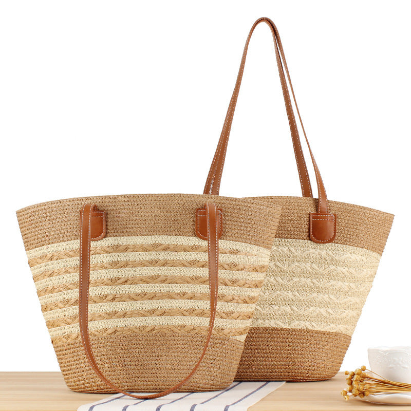 Elegant Straw Bag with Attractive Leather Handles Bowlift