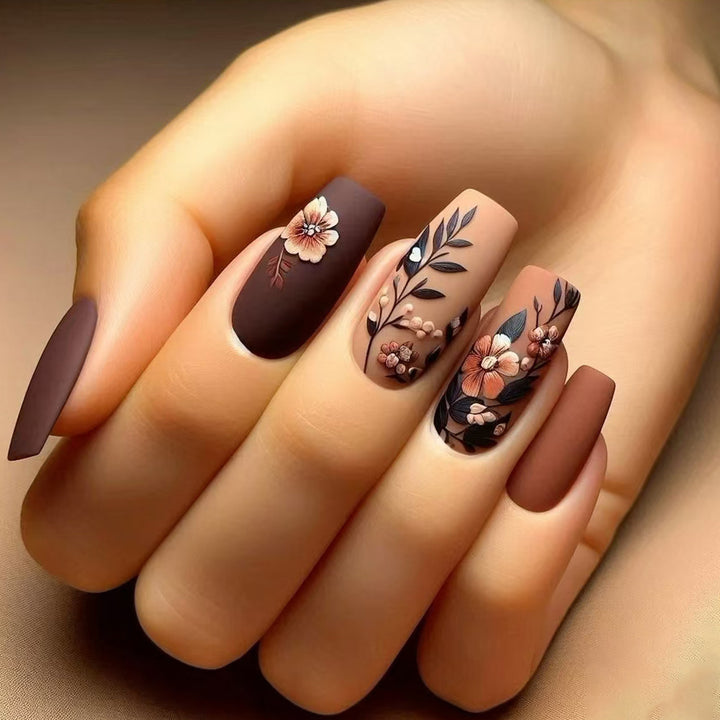 Elegant Floral Matte Press-On Nails Bowlift
