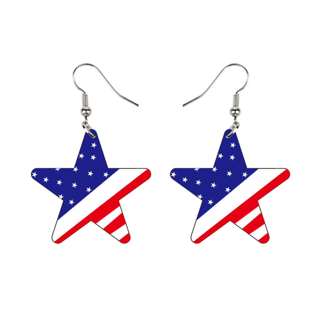 Women's star-shaped earrings with USA flag design made of lightweight acrylic and nickel-free fishhook Bowlift