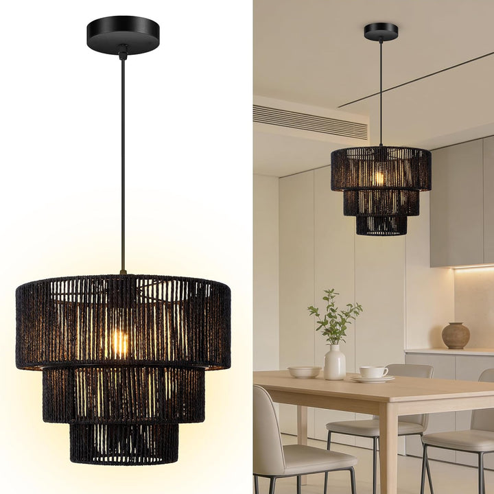 Elegant hanging lamp with rattan details Bowlift