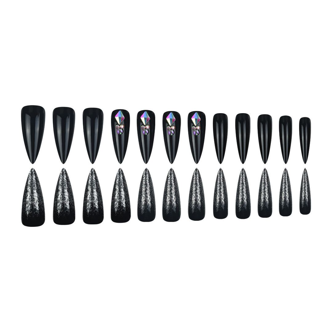Stiletto Press-On Nail Set with Glitter and Gem Accents Bowlift